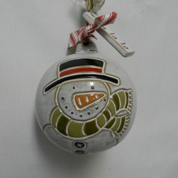 Mud Pie Snowman Christmas Ornament large ball stoneware Holiday  4.5" x 4.5" NEW - Picture 1 of 9